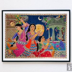 Print A Musical Night, Madhubani Painting, Indian Folk Wall Art, Brown Girl, Gift for desi friend, Indian Musician, Home Decor item, Warli A