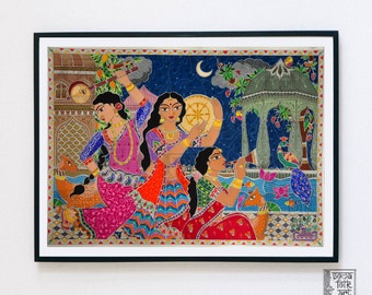 Musical Night Madhubani Painting, Indian Folk Art Print