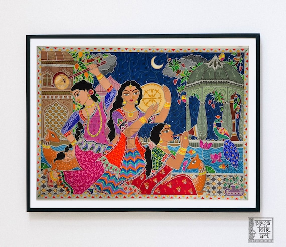 Musical Night Madhubani Painting, Indian Folk Art Print
