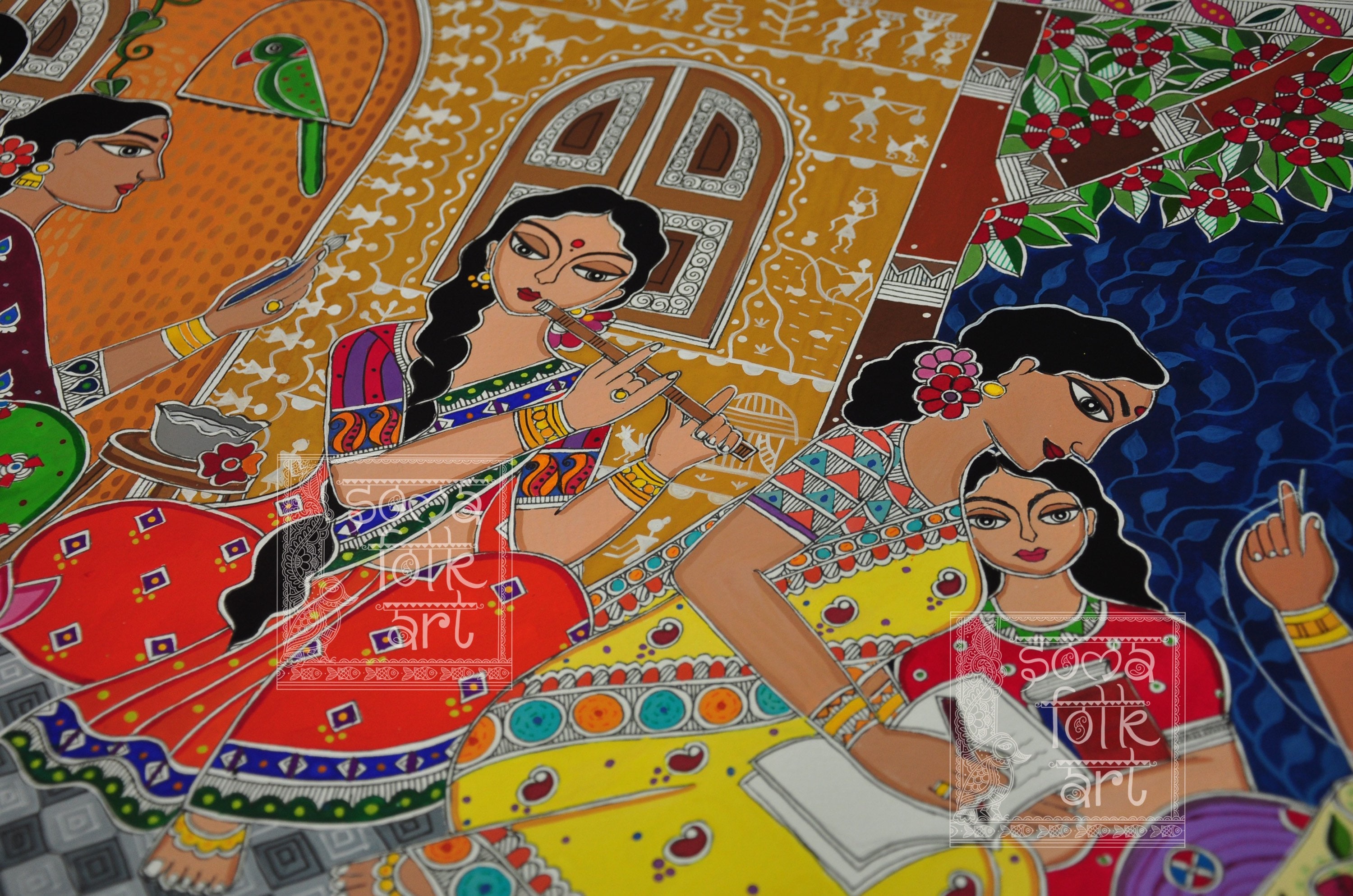 Madhubani Art Print, Indian Folk Art, Female Friendship Wall Decor - Etsy