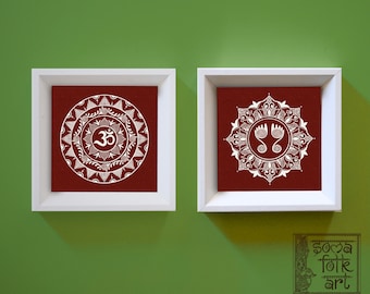 Print Aipan Laxmi Lakshmi Feet Om Hindu Signs Symbols Indian Folk art Wall art (Set of 2 designs)