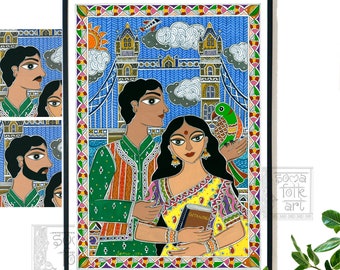 Print Madhubani London Tower Bridge Art Wall Decor Indian Folk Art
