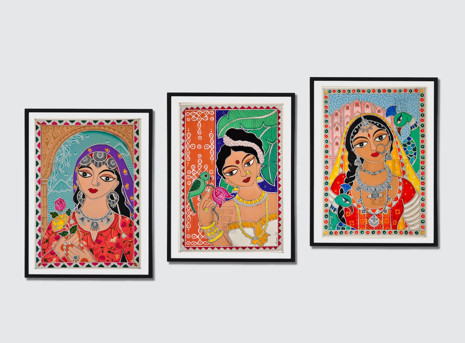 Print Madhubani Rajasthani Woman With Peacock Painting Desi Brown Girl ...
