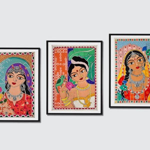 Buy Print Madhubani Rajasthani Woman With Peacock Painting Desi Brown ...