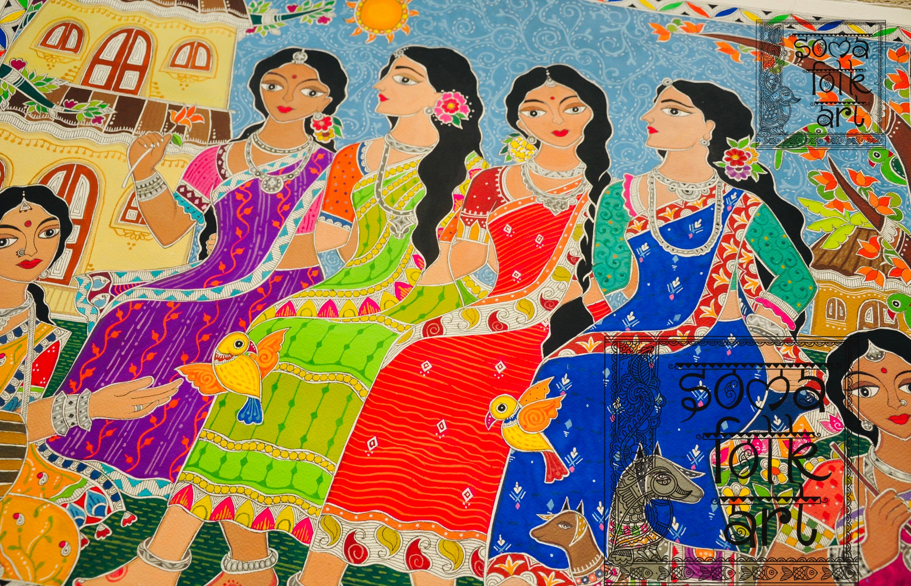 Print Madhubani Dancing in Joy Indian Folk Wall Art - Etsy