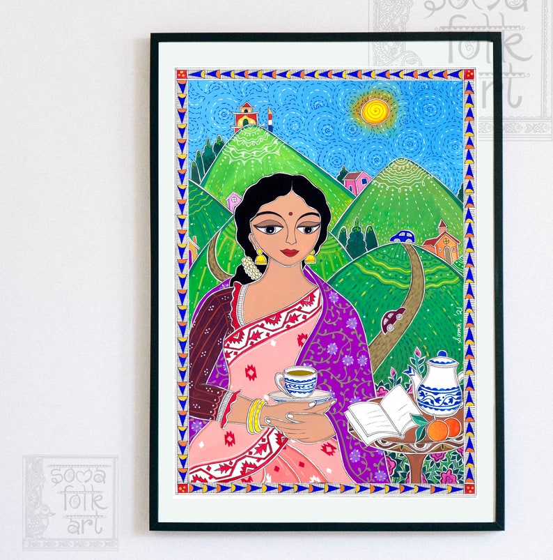 Print Madhubani Darjeeling / Lady in the Hills Desi Brown Girl Painting ...