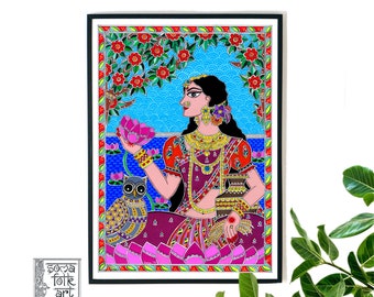 Print Madhubani Goddess Laxmi Lakshmi Wall Decor Indian Hindu Folk Art