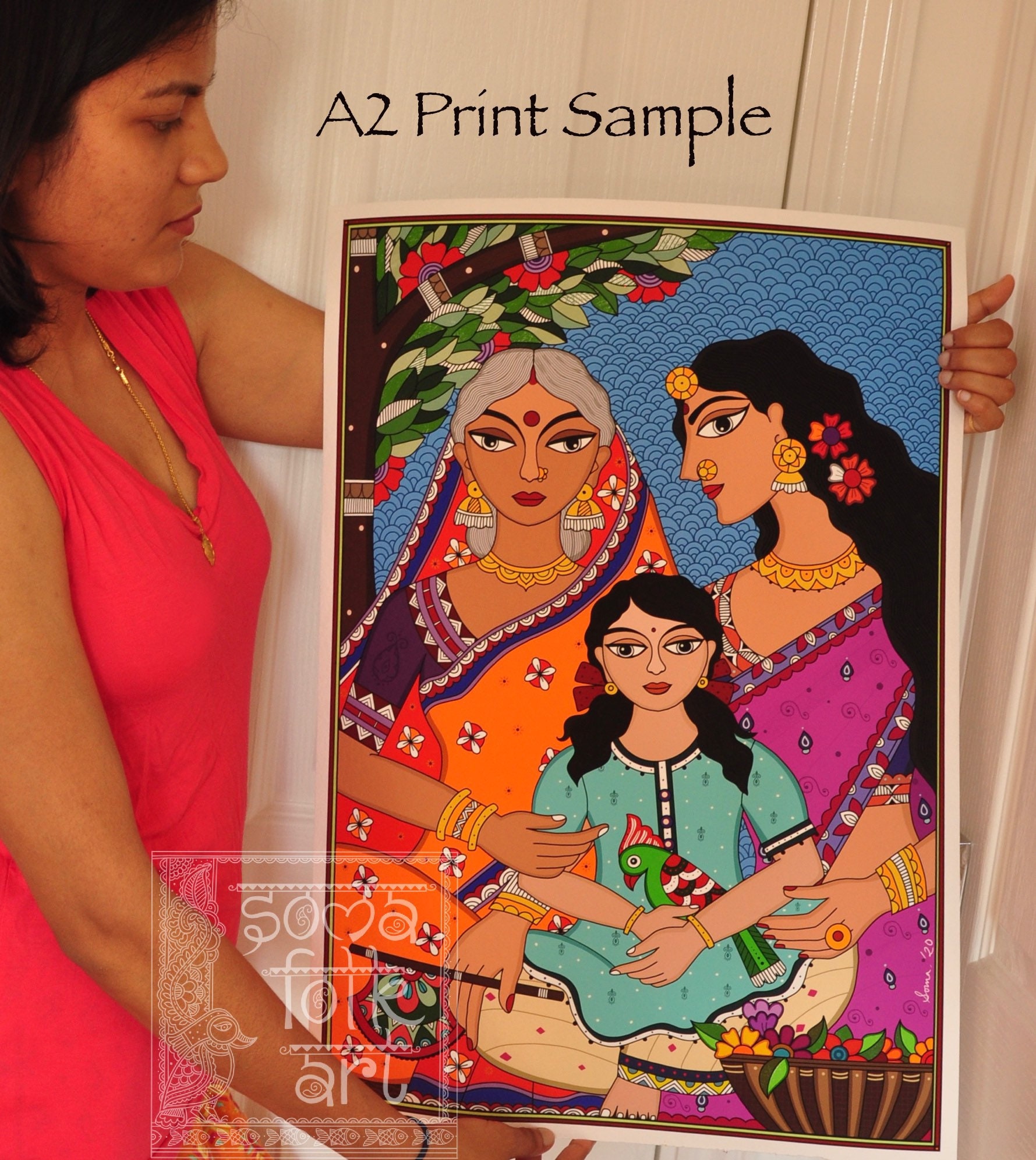 Madhubani Print Three Generations Indian Wall Art Home Decor - Etsy