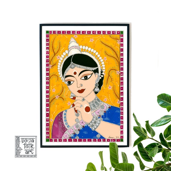 Odissi Dancer, Odisha State Art, Woman Print Madhubani, Pattachitra,  Indian Wall art Home Decor
