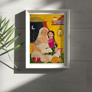 Madhubani Art Print, Grandmother and Granddaughter, Indian Home Decor image 5