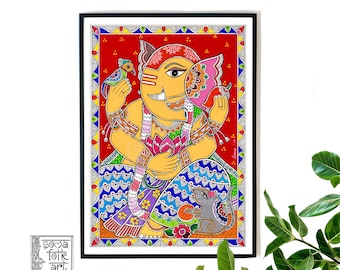 Print Madhubani Lord Ganesha Ganesh Ganapati Vinayak Painting Hindu Art Desi Wall Decor