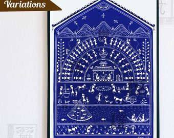 Print Warli art,  Harvest Festival,  Indian Tribal,Desi Folk Wall Art, Village Painting, Gift for Indian Family