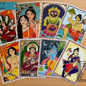Madhubani Postkarten, 8er Set, indische Desi Wandkunst