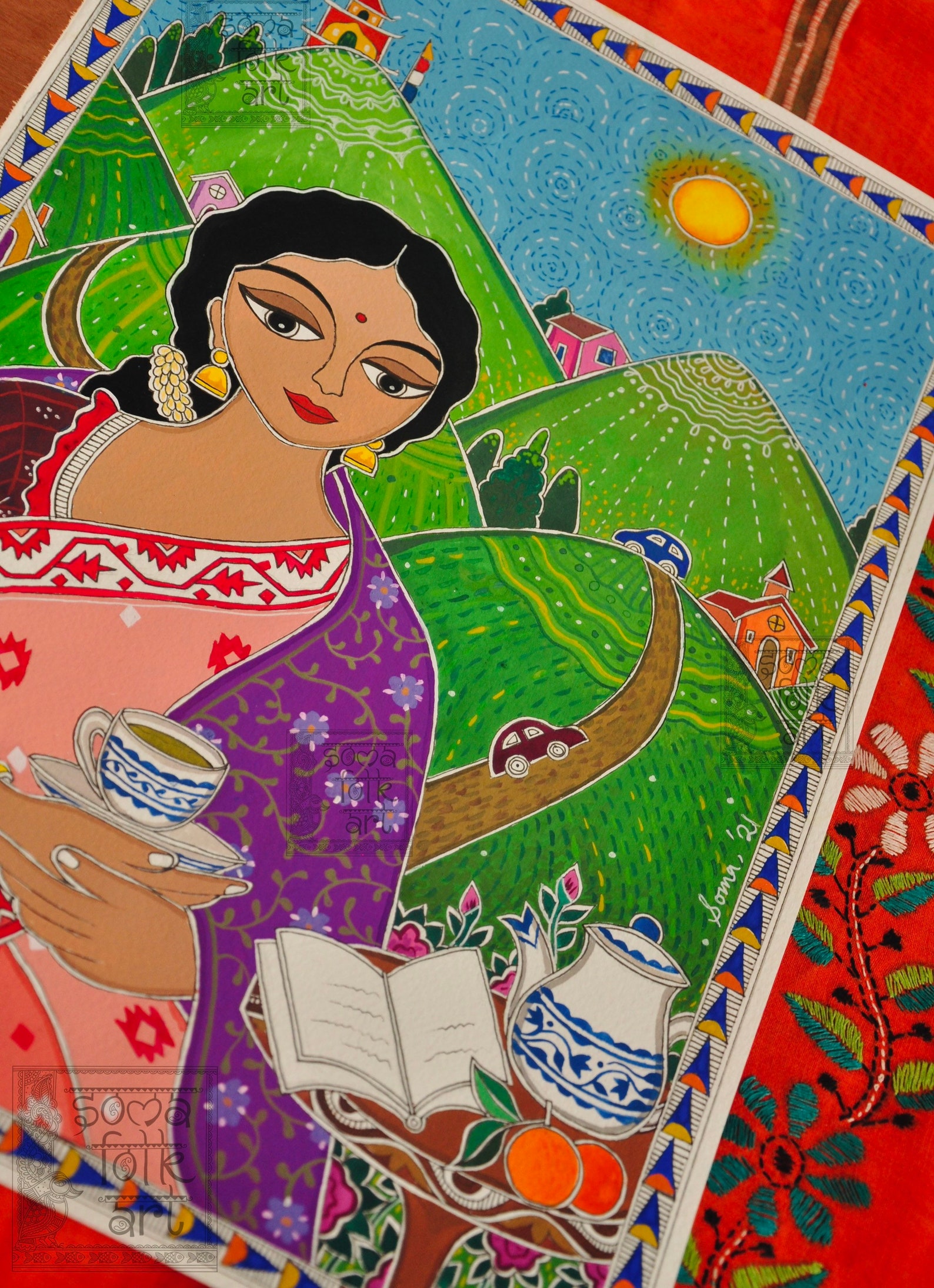 Print Madhubani Darjeeling / Lady in the Hills Desi Brown Girl Painting ...