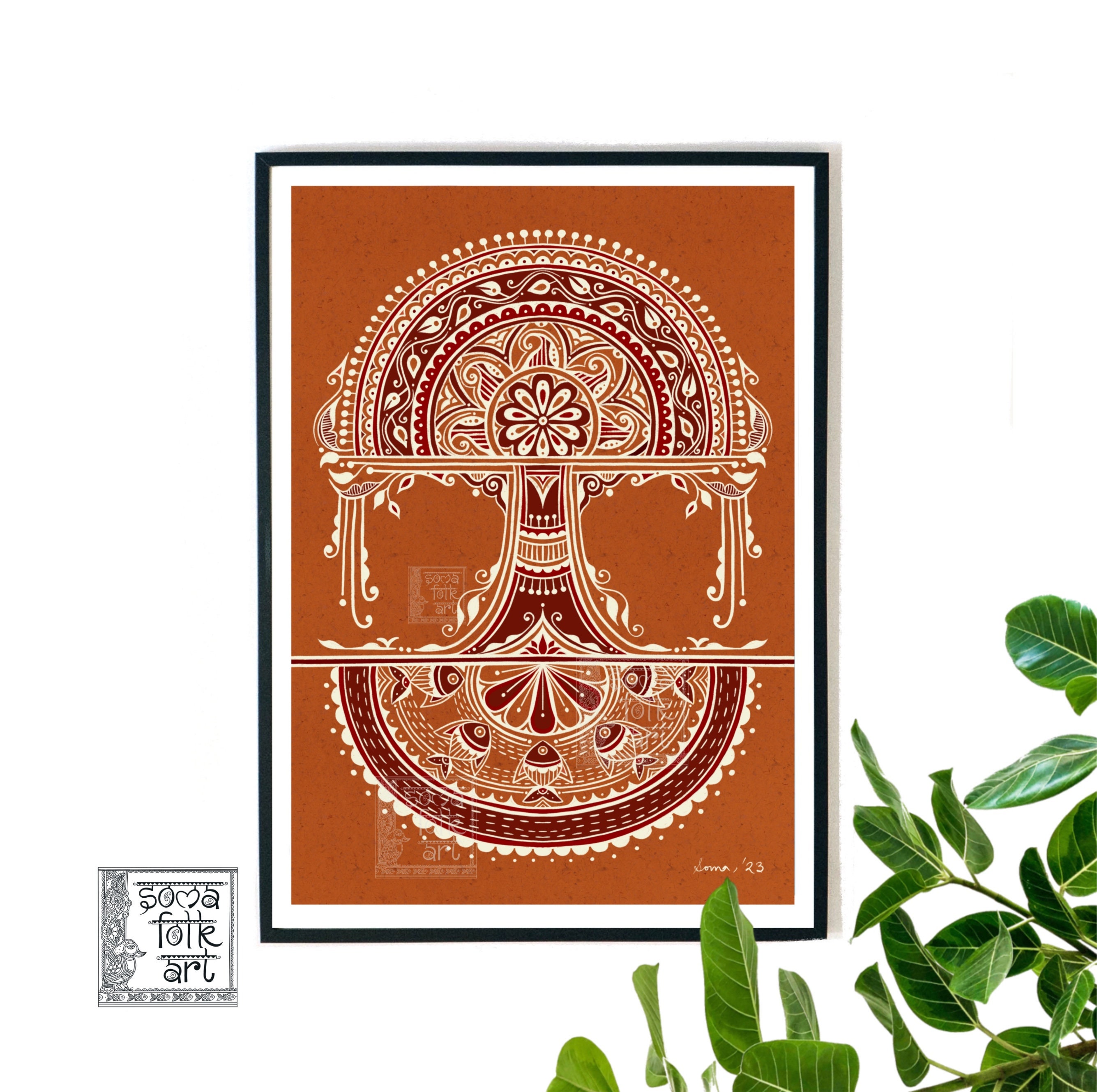 Banyan Baum, Alpana Malerei, indische bengalische Volkskunst aus Bangladesch