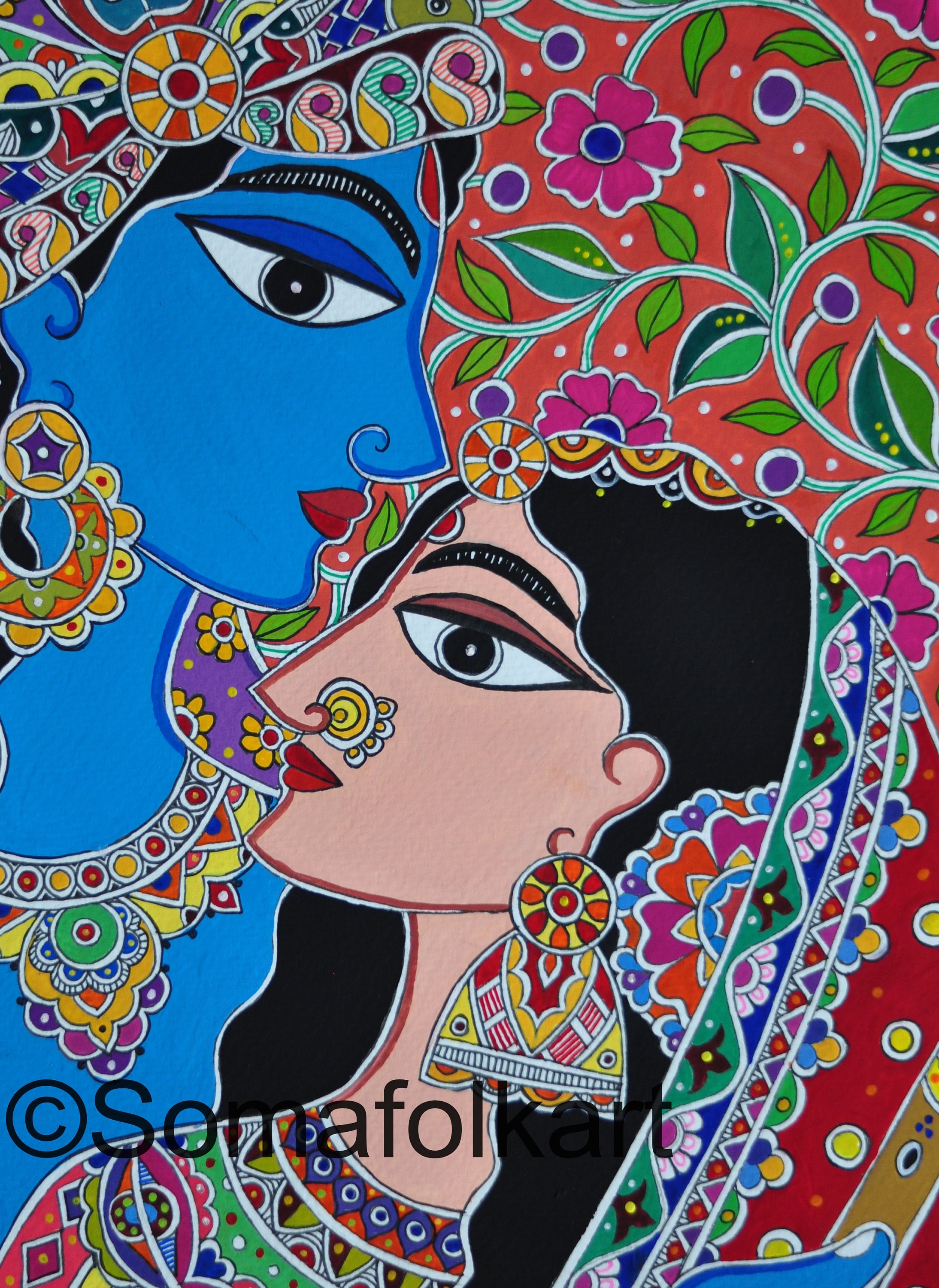 Print Madhubani Painting Radha Krishna Indian Wall Decor Etsy UK