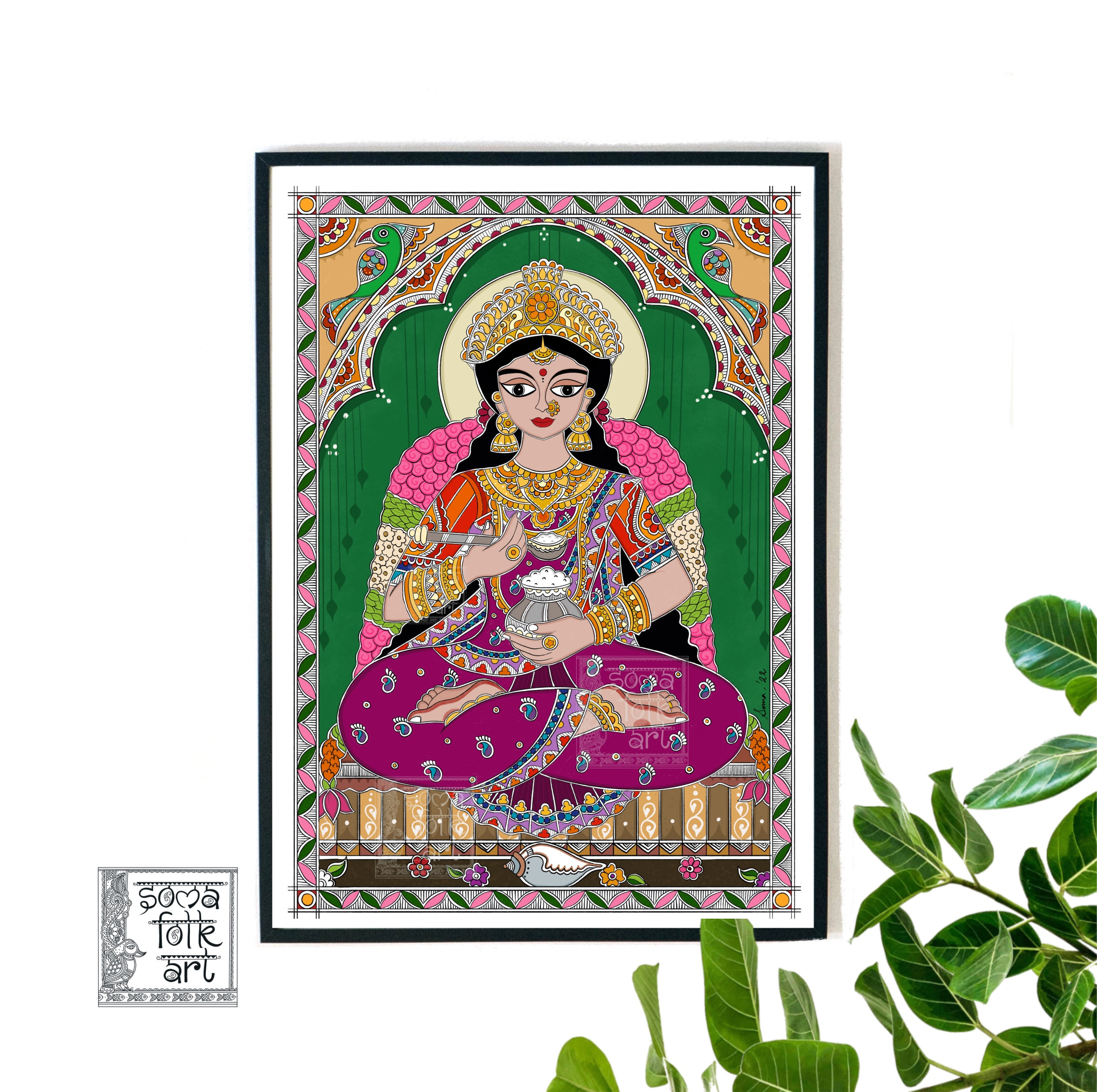 プリント Madhubani 女神アンナプルナ インド ヒンズー教 ヒンドゥー教 