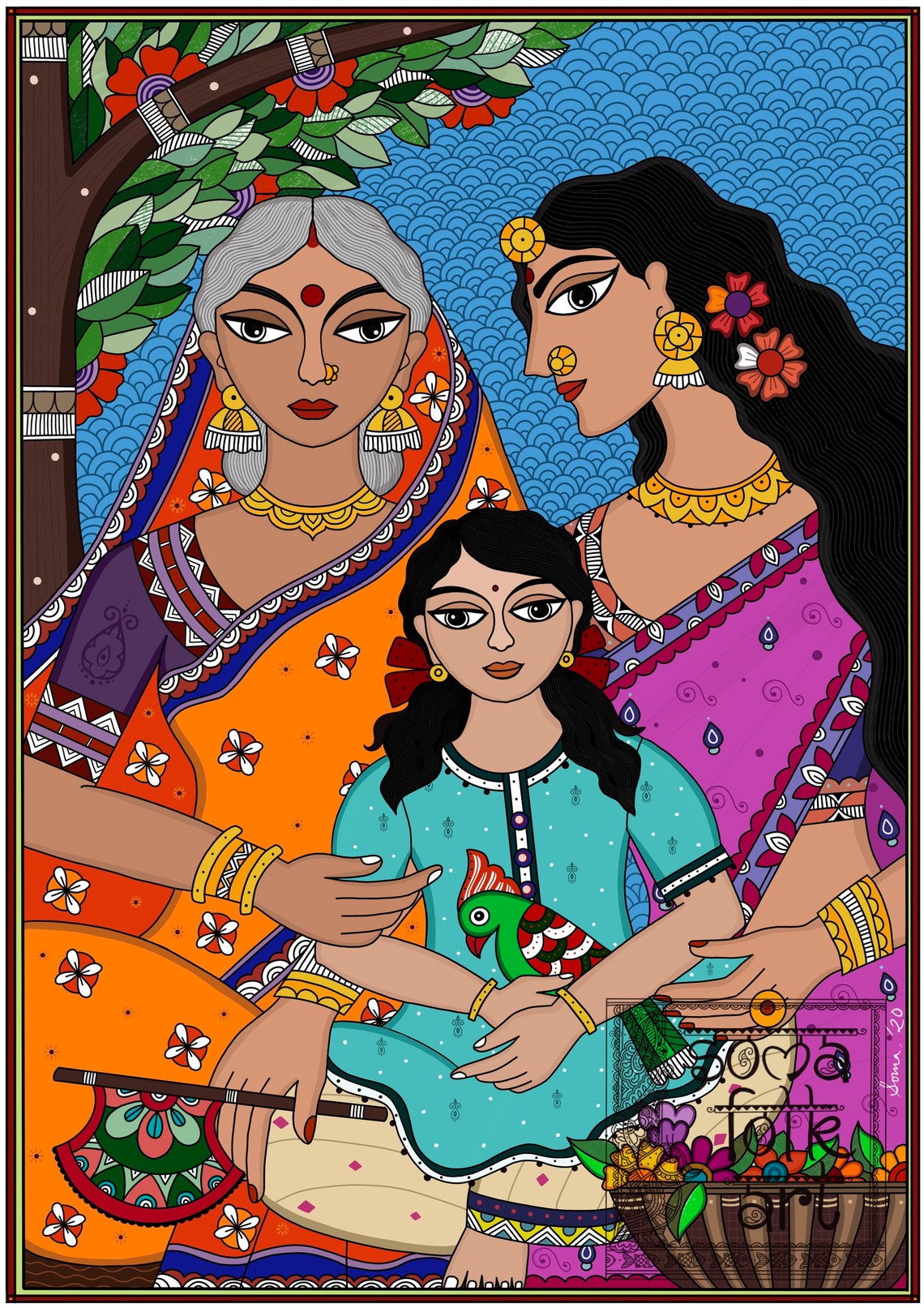Madhubani Print Three Generations Indian Wall Art Home Decor - Etsy