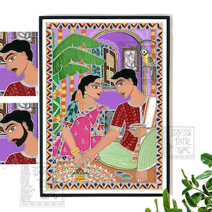 Print Madhubani Couple, Indian Housewarming Gift, Grihapravesh, Indian home Wall Decor, Indian Folk Art, Diwali Art