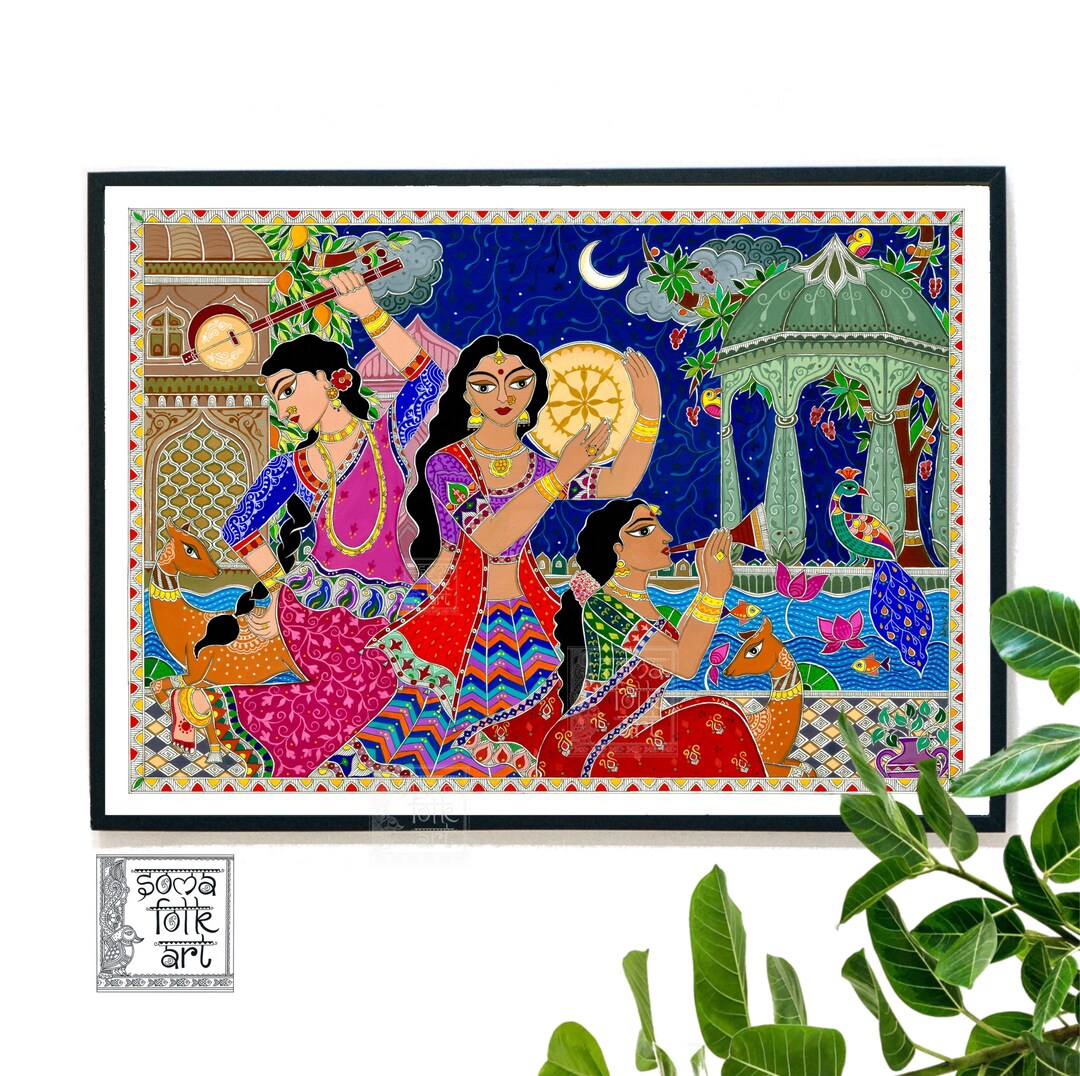 Print Madhubani Princesses Rajasthan Indian Folk Wall Art Desi Woman ...