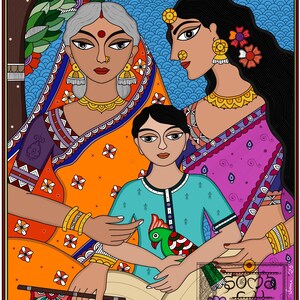 Madhubani Print Three Generations Indian Wall Art Home Decor - Etsy