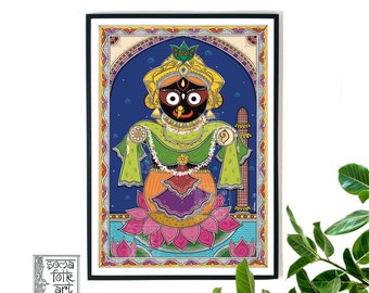 Print Madhubani Lord Jagannath, Pattachitra, Hinduism Wall Decor, Indian Hindu Folk Art