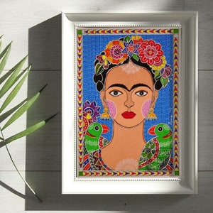 Print Frida Kahlo Madhubani painting Indian Indian Wall decor image 2