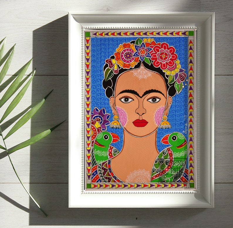 Print Frida Kahlo Madhubani painting Indian Indian Wall decor image 2