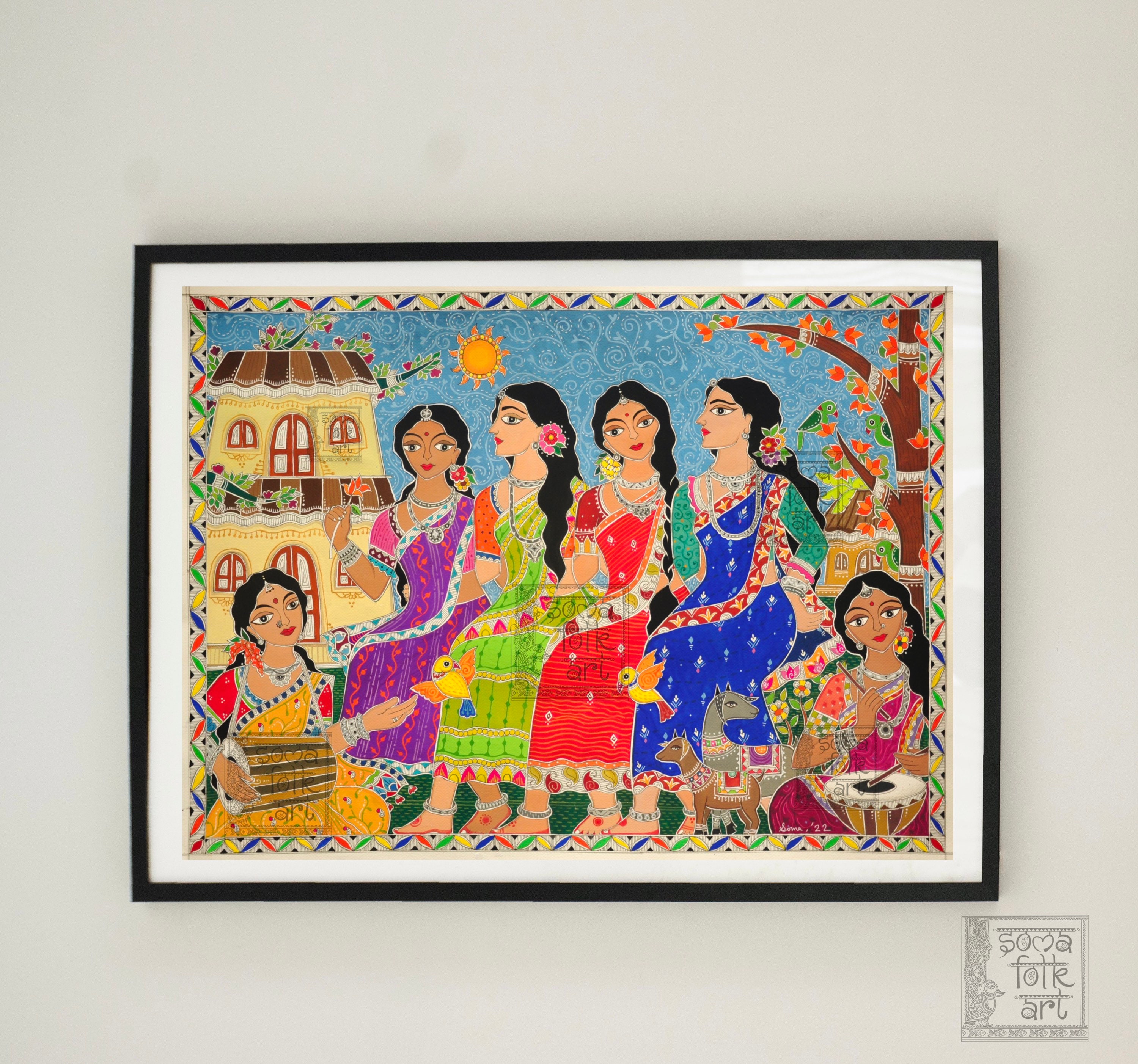 Print Madhubani Dancing in Joy Indian Folk Wall Art - Etsy