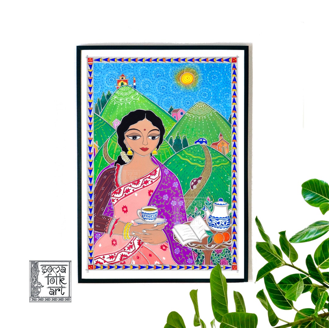 Print Madhubani Darjeeling / Lady in the Hills Desi Brown Girl Painting ...