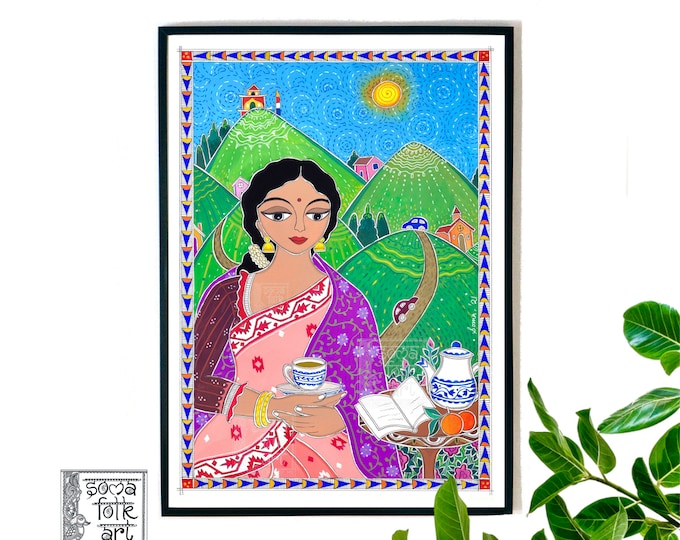 Print Madhubani Darjeeling / Lady in the Hills Desi Brown Girl Painting ...