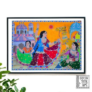 Print Madhubani Rajasthani Dancers Indian Folk Wall Art