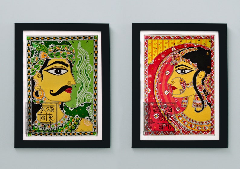 Madhubani Royals King and Queen Set of 2 Indian art wall image 0