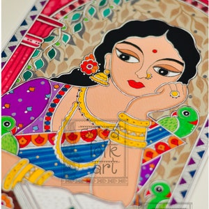 Print Madhubani Lady Lost in Her Thoughts Painting Desi Brown Girl ...