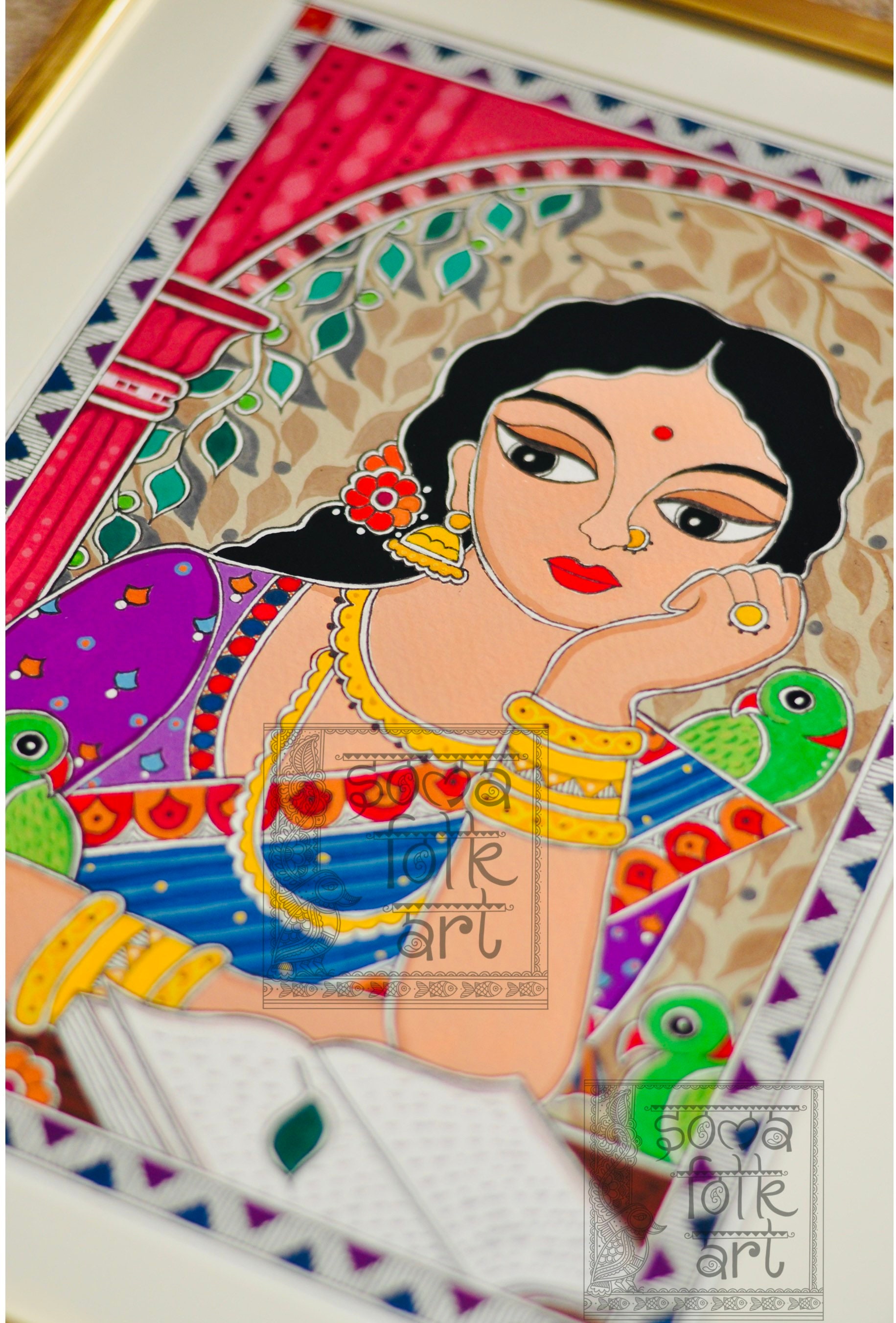 Print Madhubani Lady Lost in Her Thoughts Painting Desi Brown Girl ...