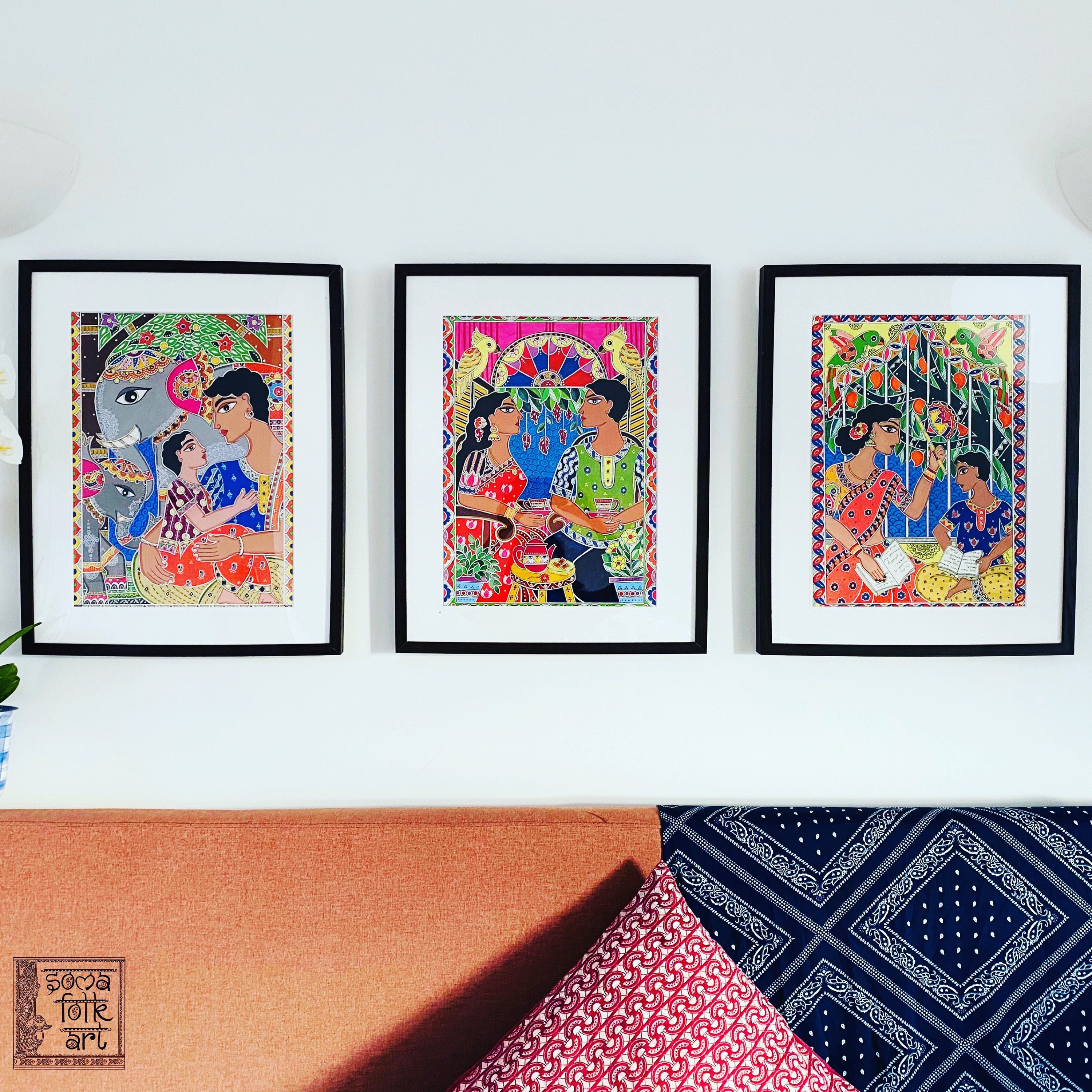 Madhubani Art Print, Father and Son, Indian Elephant Painting - Etsy