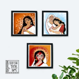 Print Bengali Durga puja collection Indian Folk art Wall art (Set of 3 designs)