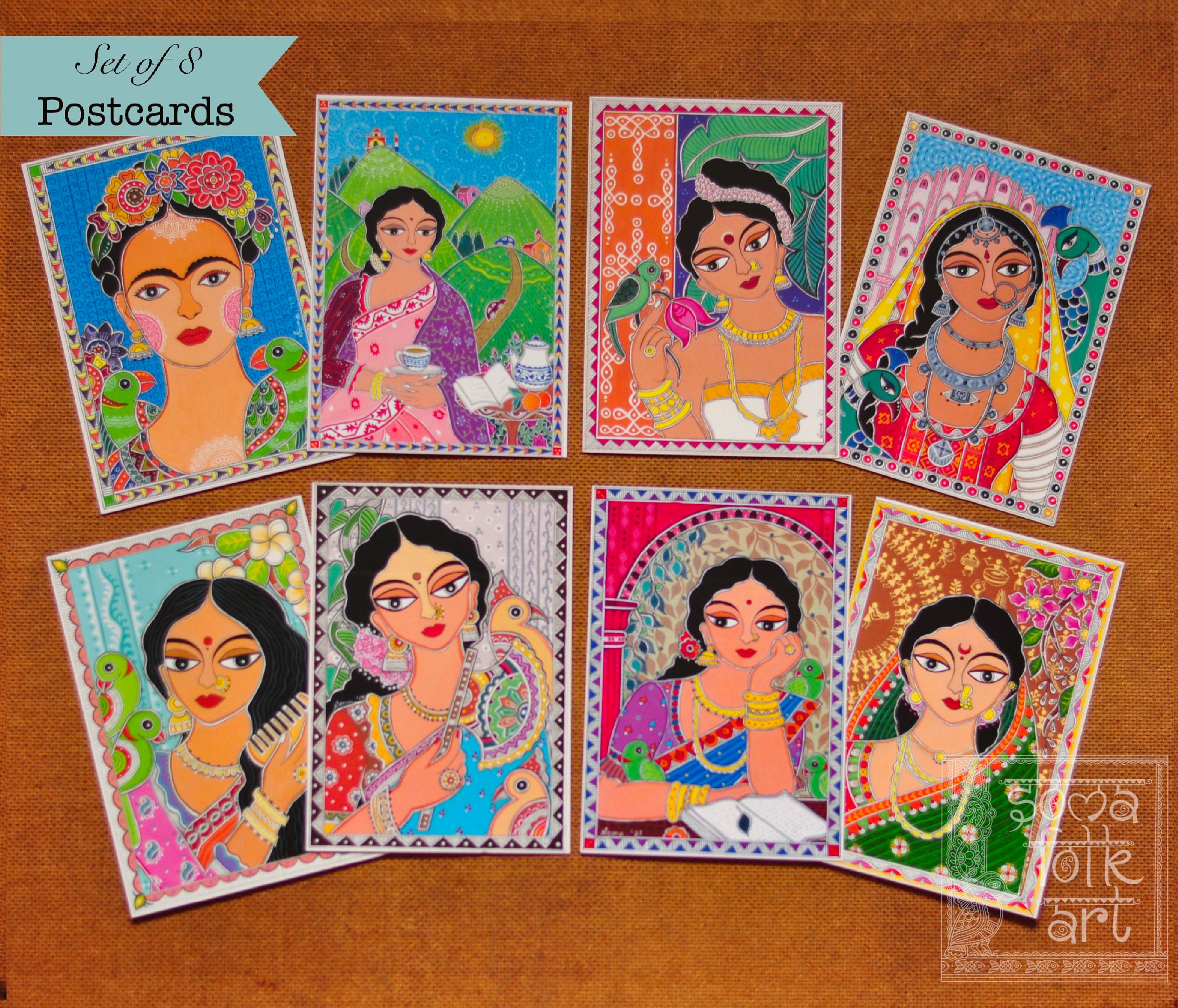 Assorted - Madhubani Handpainted Post Card (3.5 x 5.5 in)