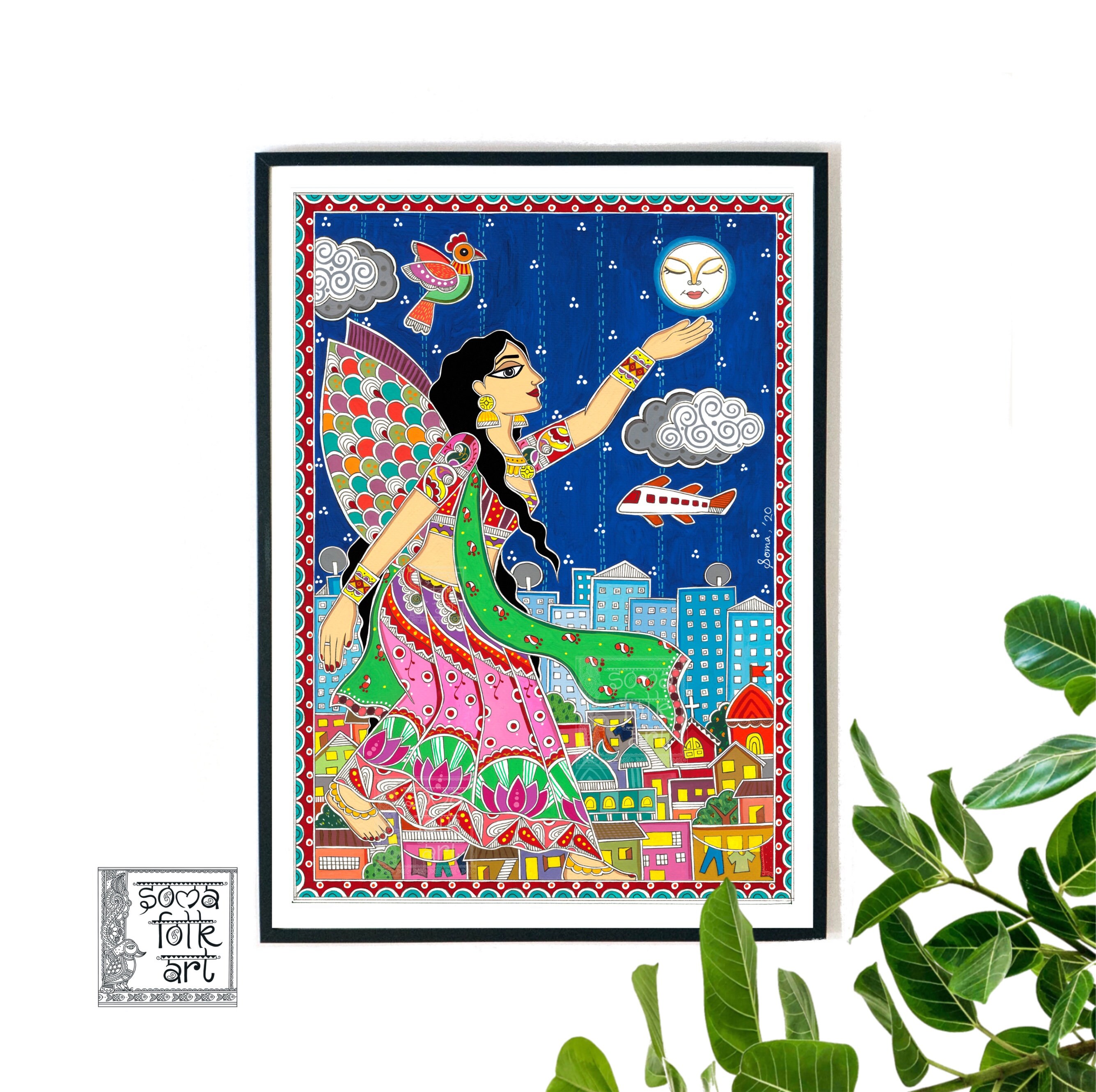Print Madhubani Fairy Indian Folk Art Wall Decor pic