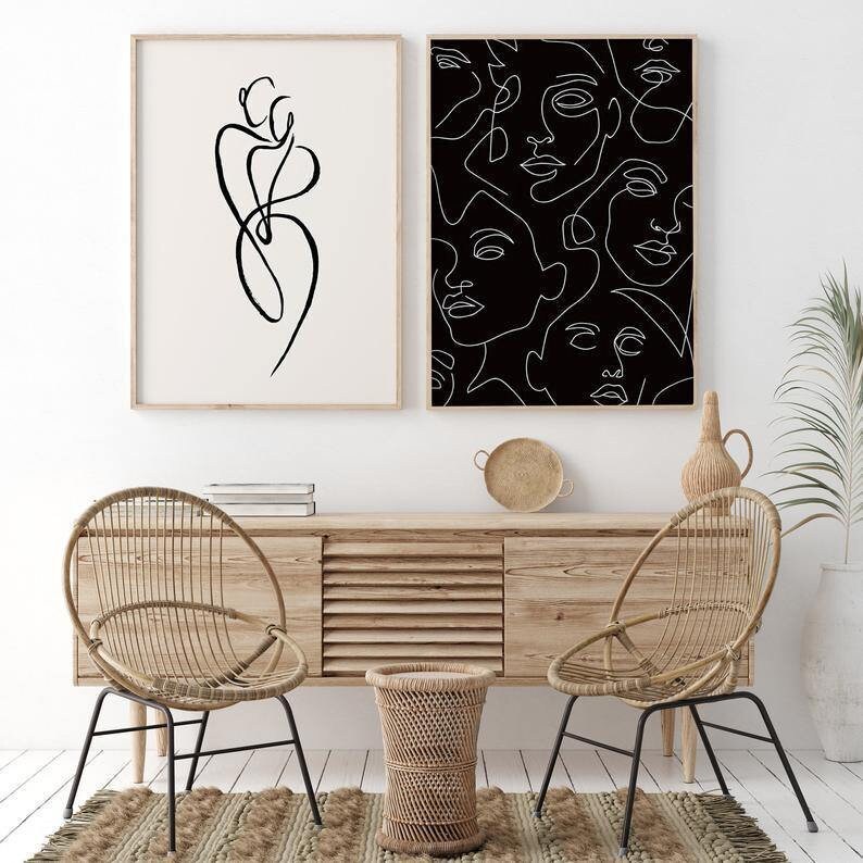 Abstract One Line Canvas Black & White Wall Art Minimal Etsy