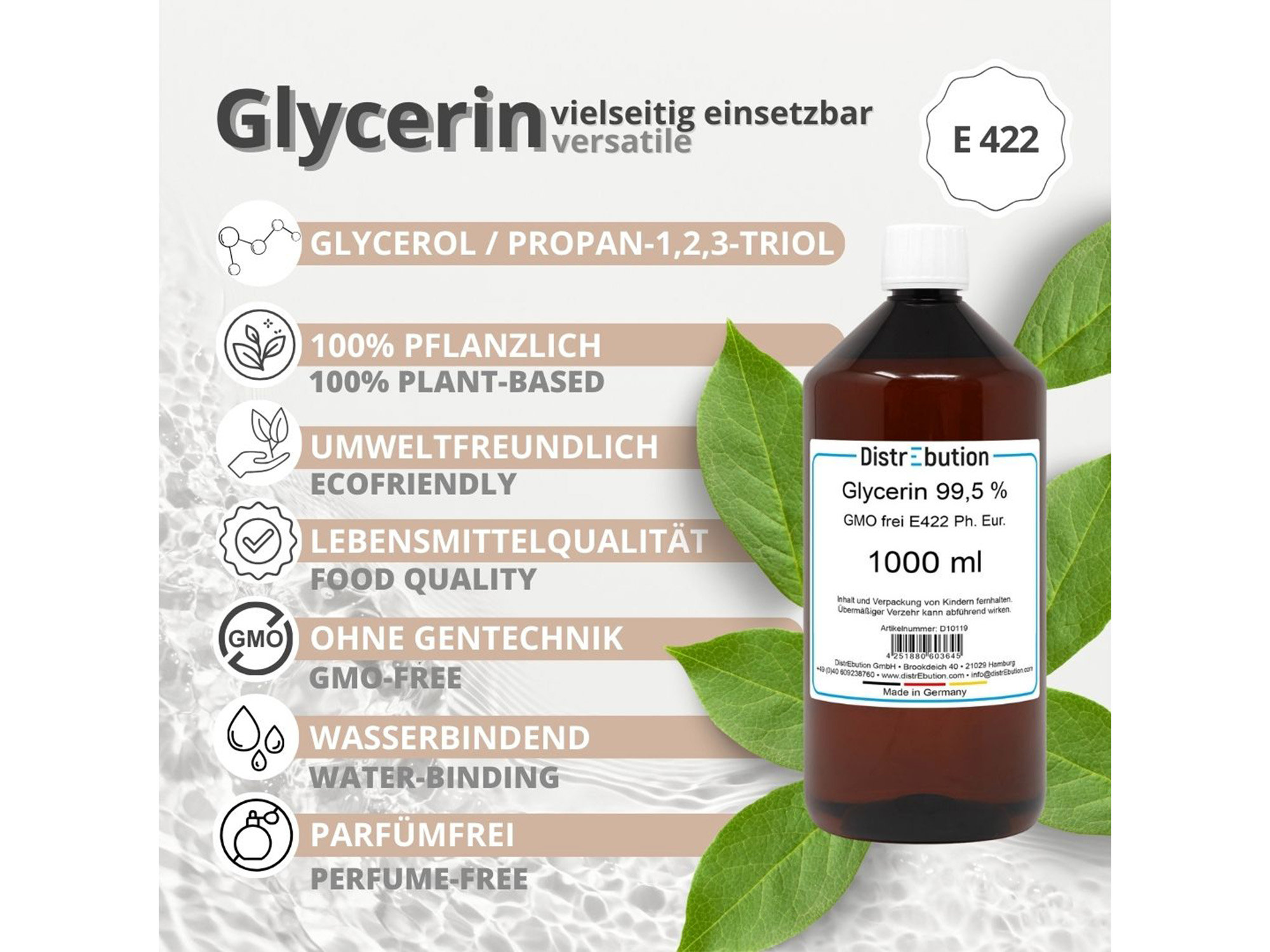 Glicerina Vegetal 99,5% Pura Calidad Farmacéutica - E422, Apta Para Alimentos, Jabones Y Cosmética