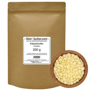 Kakaobutter Pastillen 200g (72,45 EUR/kg) Lebensmittelqualität Körperbutter Cacao Butter Chips