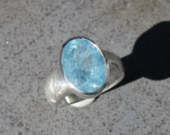 Ring mit Aquamarin, Blumenranken; 925 Silber