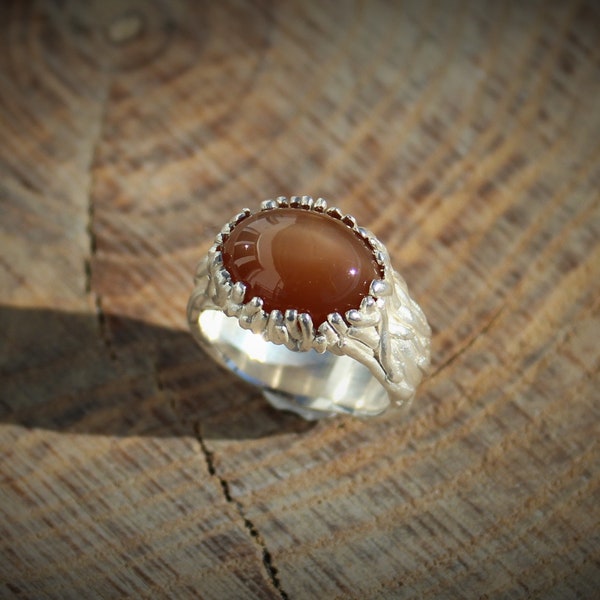 Ring Anemone mit Mondstein indisch