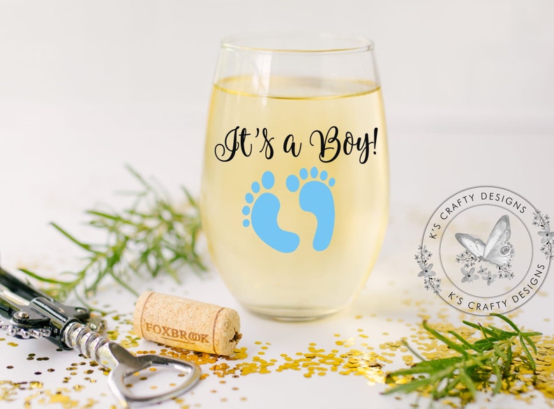 It S A Boy Stemless Wine Glass Baby Shower Wine Glass Etsy