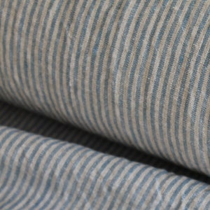 50 x 160 cm, LINEN FABRIC STRIPES Blue/Natural, Linen fabric for curtains, clothing, dress blouse shirt, fabric linen, fabrics stripes striped