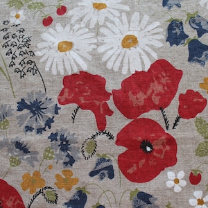 FIORI IN TESSUTO DI LINO 50 x 150 cm, tessuto di lino prelavato tessuto ammorbidito per abbigliamento, tende, biancheria da letto, pantaloni floreali in tessuto per abiti