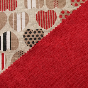 50 x 150 cm LINEN**COTTON**FABRIC** Hearts/Christmas/Natural fabric/Sewing/Crafts/Christmas decoration/Table/Table decoration/Tablecloth/Printed fabric