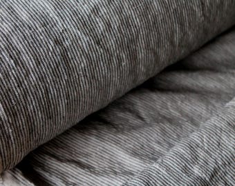 50 x 160 cm: Striped linen fabric, blue/natural. Linen fabric for curtains. Linen by the meter. Pre-washed linen. Fabric for sewing and crafting.