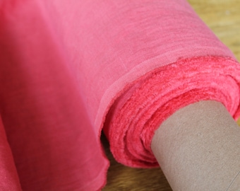 50 x 150 cm, LINEN FABRIC CORAL, rose softened pre-washed linen, suitable for clothing, curtains, bed linen, trousers dress linen fabric
